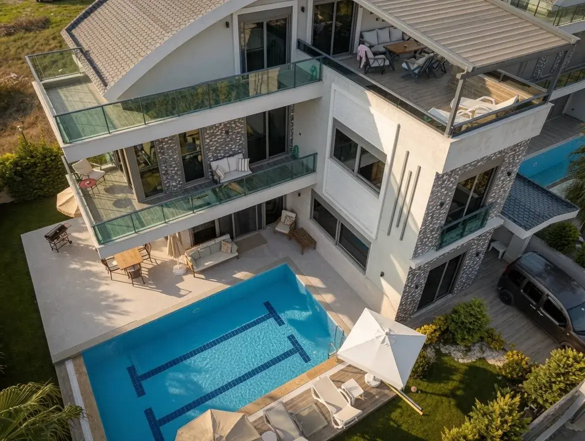Aerial view of Villa Belektana and its private pool in Belek