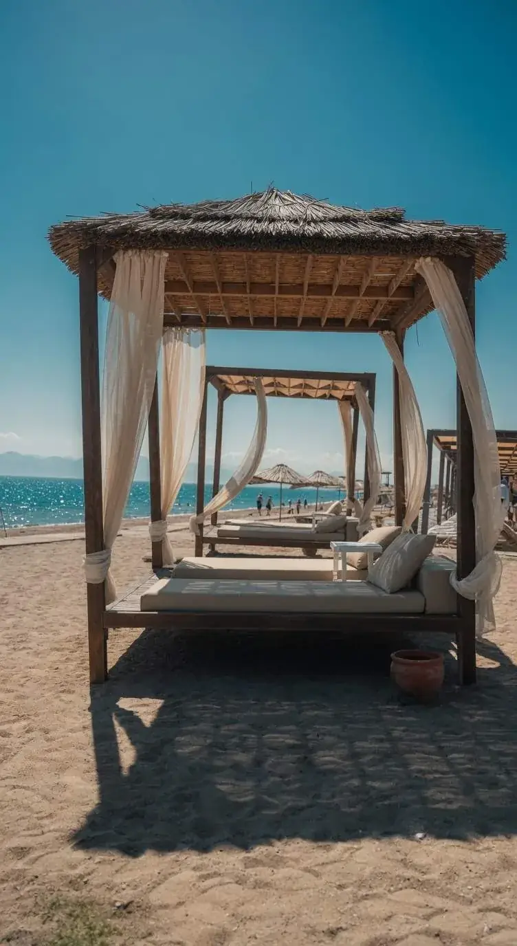 Canopied daybeds on Belek beach