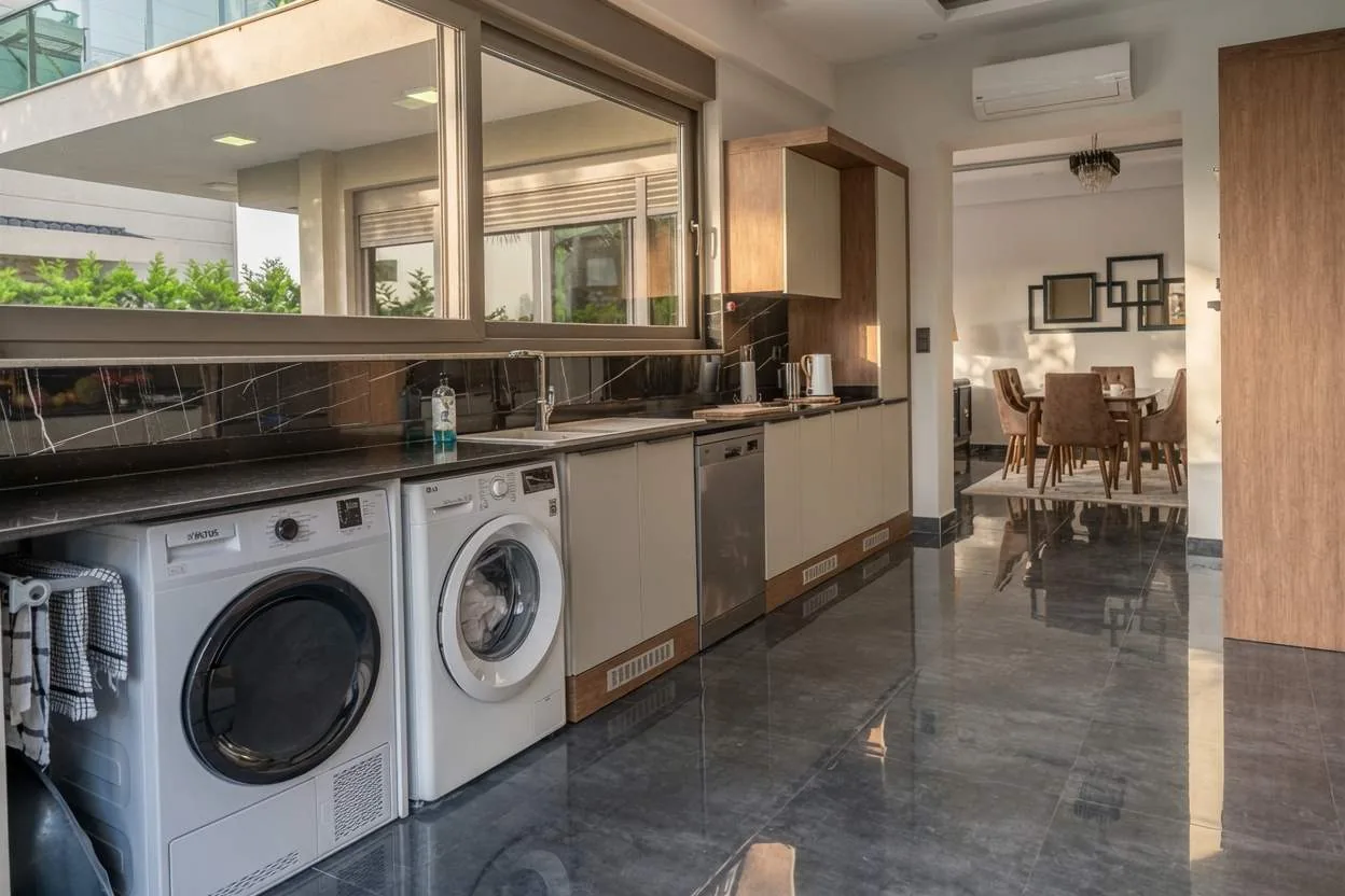 Utility line with washer, dryer and dishwasher
